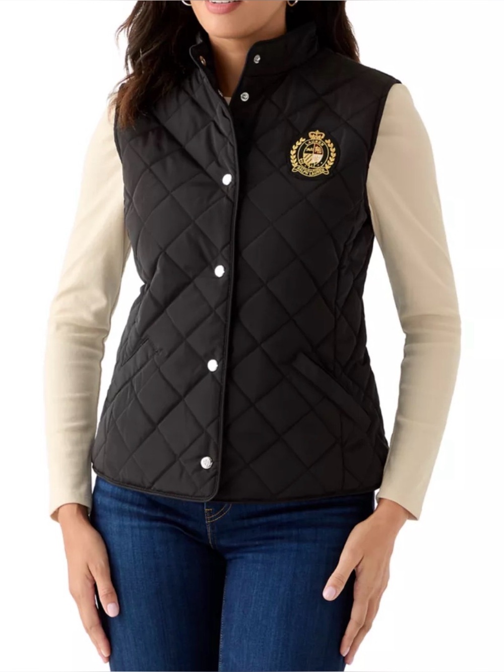 Ralph Lauren Black Quilted Crest-Embroidered Vest